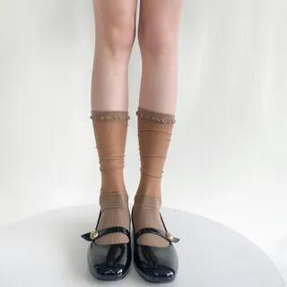 Plain Sheer Panel Socks Coffee by Gentiana