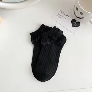 Plain Ruffled Socks Vertical Stripe - Black by MOGLA