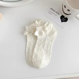 Plain Ruffled Socks Rhombus - Beige by MOGLA