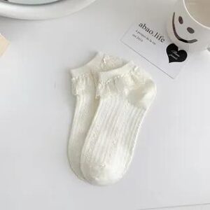 Plain Ruffled Socks Vertical Stripe - Beige 282384498