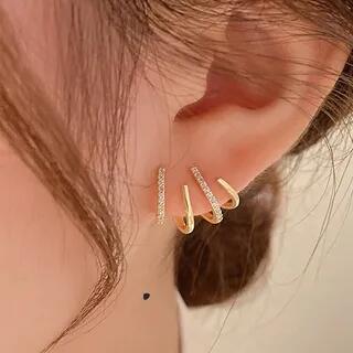 Rhinestone Hoop Earring 735 - 1 Pair - Gold | Sharkkira by Sharkkira