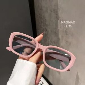 Vintage Square Sunglasses Pink Frame - Lens - Transparent Green 282384537