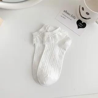 Plain Ruffled Socks Vertical Stripe - White by MOGLA