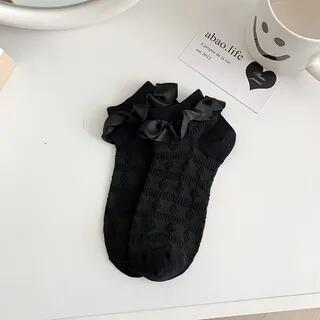 Plain Ruffled Socks Rhombus - Black by MOGLA