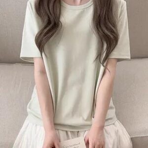 Short Sleeve Round Neck Plain T-Shirt Light Green 282384935