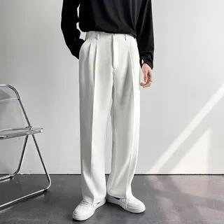 Mid Rise Plain Straight Leg Dress Pants White by GRAYCIOUS