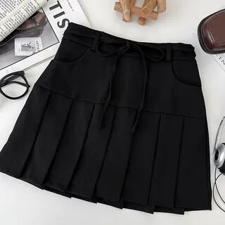 High Rise Plain Pleated Mini A-Line Skirt Black | DIYI by DIYI