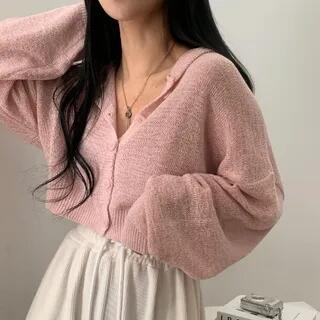 Plain Hooded Crop Cardigan Pink by MIKIGA