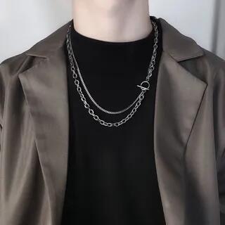Layered Chain Bracelet / Necklace T-Bar Necklace - Two Balls - Long Edition - Silver - 55cm by Soosina