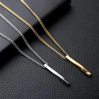 Stainless Steel Bar Pendant Necklace Stanless Steel - Black by Tinseltown