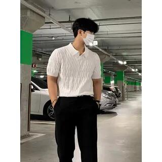Short-Sleeve Collar Plain T-Shirt White by Urtishia