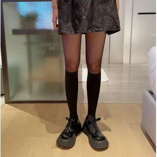 Mock Two-Piece Two Tone Tights Mock Two-Piece Tights - Knee Highs - Black by Lychee