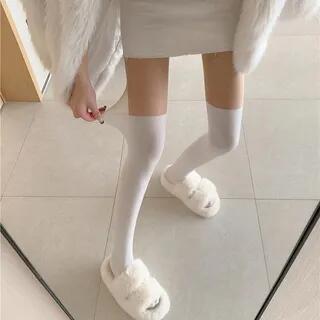 Mock Two-Piece Two Tone Tights Mock Two-Piece Tights - Over The Knee Highs - White by Lychee