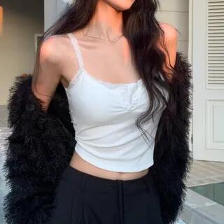 Plain Lace Trim Bra Top White by Okalpis