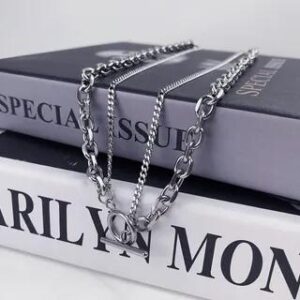 Layered Chain Bracelet / Necklace T-Bar Necklace - Glossy - Long Edition - Silver - 55cm 282392618