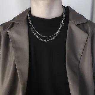 Layered Chain Bracelet / Necklace T-Bar Necklace - Two Balls - Short Edition - Silver - 50cm by Soosina