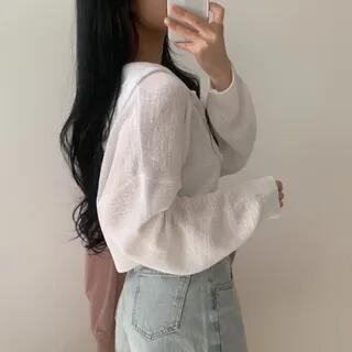 Plain Hooded Crop Cardigan White by MIKIGA