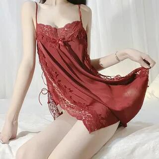 Lingerie Set: Lace Babydoll + Thongs Red by Candyiry