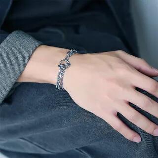 Layered Chain Bracelet / Necklace T-Bar Bracelet - Silver - 17cm by Soosina