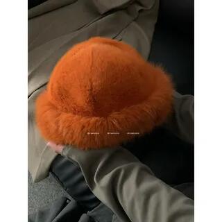 Plain Fluffy Hat Tangerine by Frior