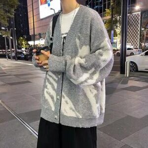Jacquard Button-Up Cardigan Gray 282403783