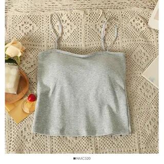 Spaghetti-Strap Plain Cami Top with Pad in 6 Colors Light Gray by Lemongrass