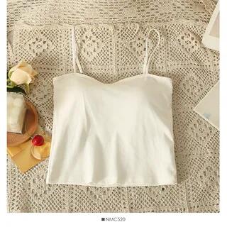 Spaghetti-Strap Plain Cami Top with Pad in 6 Colors White by Lemongrass