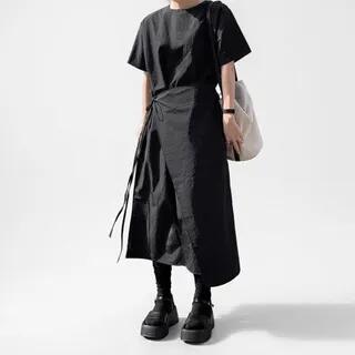 Short-Sleeve Plain Lace-Up Dress Dark Green by Chubby Girl