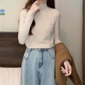 Plain Hood Zip Sweater Vest / Long-Sleeve Mock Neck Plain Top 2701 - Top - Beige 282404124