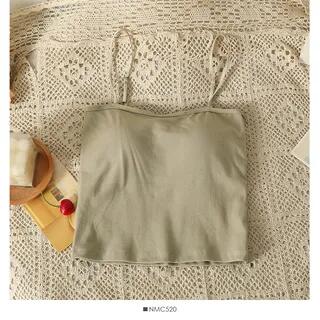 Spaghetti-Strap Plain Cami Top with Pad in 6 Colors Coffee Green by Lemongrass