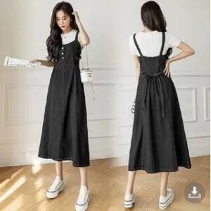 Washed Buttoned Midi Denim Overall Dress Gray 282408312