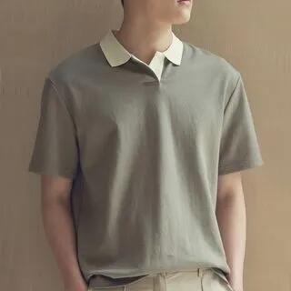 Contrast-Trim Short-Sleeve Polo Shirt A09 - Green by Nightbell