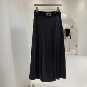 High Waist Plain Pleated Midi A-Line Skirt Gray 282408373
