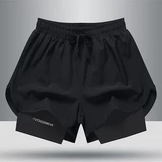 Drawstring Waist Mock Two-Piece Running Shorts Black by Acrius