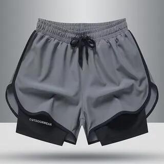 Drawstring Waist Mock Two-Piece Running Shorts Gray by Acrius