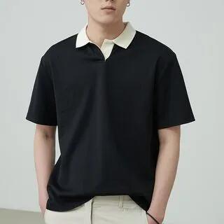Contrast-Trim Short-Sleeve Polo Shirt A09 - Black by Nightbell