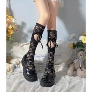 Knee High Socks / Mid Calf Socks (Various Designs) Knee High - Heart Cutout Front - Black 282408525