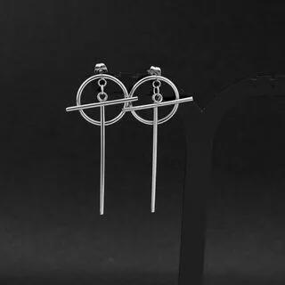 Bar Hoop Drop Earring 349 - 1 Pair - Silver | Juanitro by Juanitro