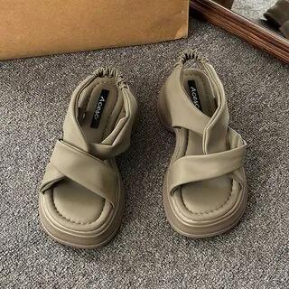 Knot Platform Slingback Sandals Army Green by Vindler