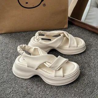 Knot Platform Slingback Sandals Off-White by Vindler