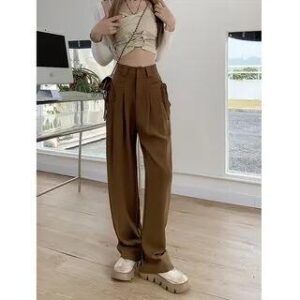 High Rise Plain Tie-Up Wide Leg Slacks Coffee 282409978