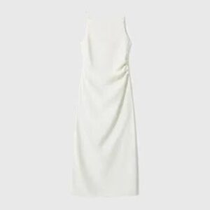Spaghetti Strap Plain Side-Slit Midi Sheath Dress White 282410026