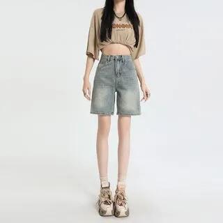 High Waist Washed Denim Shorts 5800 - Light Blue by Denimot