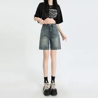 High Waist Washed Denim Shorts 5800 - Blue by Denimot