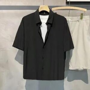 Short-Sleeve Plain Shirt C08 - Black 282410169