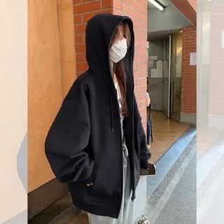 Plain Zip Hoodie Black by Cossita