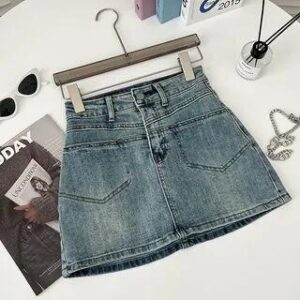 Mid Waist Mini A-Line Denim Skort Blue 282415131