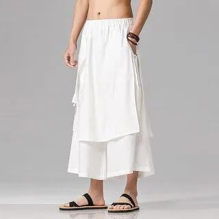 Low Rise Plain Asymmetrical Cropped Wide Leg Pants White by Aozora