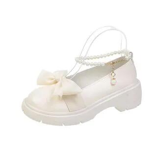 Platform Faux Pearl Mary Jane Shoes Beige by Gordong