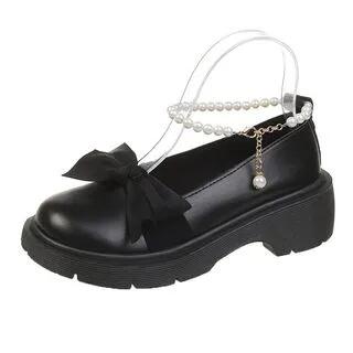 Platform Faux Pearl Mary Jane Shoes Black - 38 by Gordong
